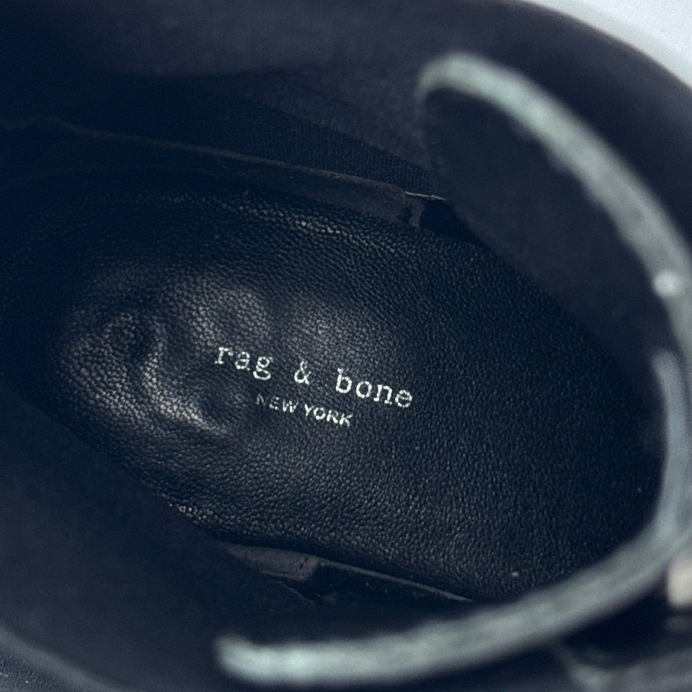 Rag & Bone Shiloh Black Leather Textile Combat Boots White Laces Lug‎ Sole - Picture 10 of 14